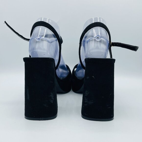 Zara Sandals Womens 8.5 /EU39 Black Y2K Square Ankle Strap Chunky Block Heel - Picture 7 of 13